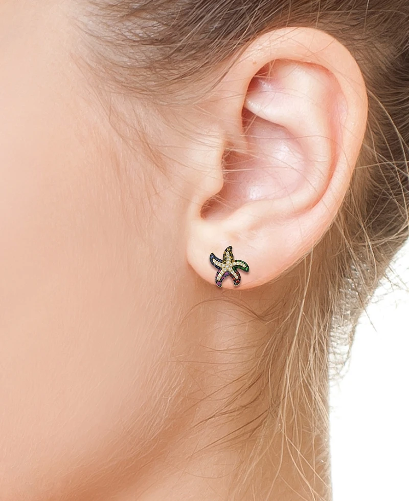 Effy Multi-Sapphire (5/8 ct. t.w.), Green Garnet (1/6 ct. t.w.), & Diamond( 1/6 ct. t.w.) Starfish Stud Earrings in 14k Gold