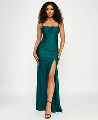 Juniors' Sleeveless Shirred Side-Slit Gown, Created for Macy's