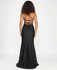 Katia Rae Juniors' Sleeveless Lace-Up-Back Gown