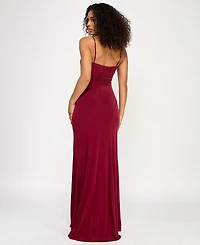 Emerald Sundae Juniors' Cowlneck Ruched Gown