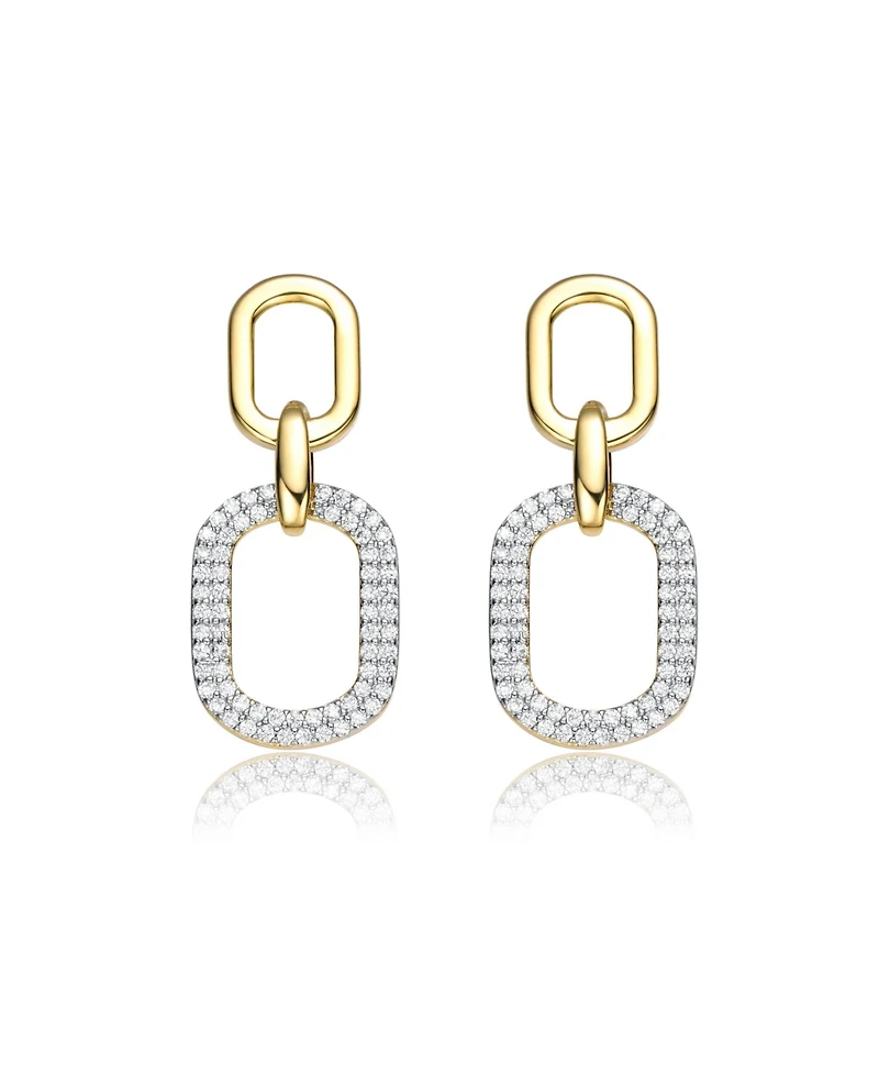 14k Yellow Gold Plated with Cubic Zirconia Pave Geometric Oval Chain Dangle Earrings