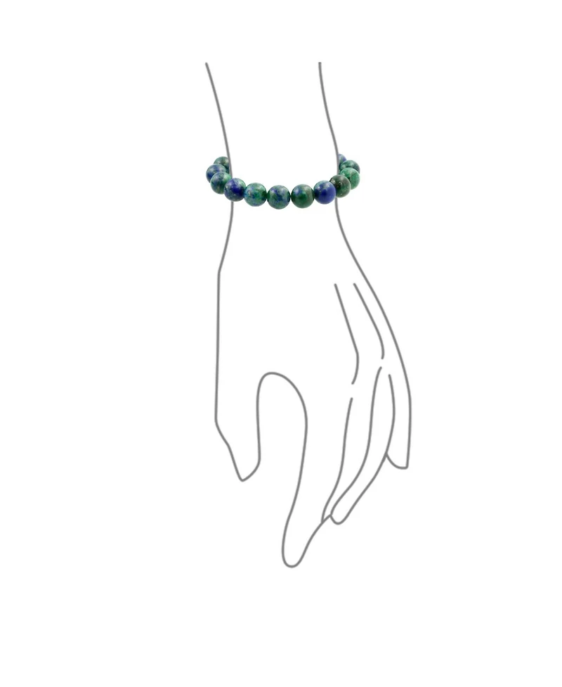 Bling Jewelry Set of 2 Natural Bead Blue Azurite Multi Color Jasper 12MM Stretch Bracelet
