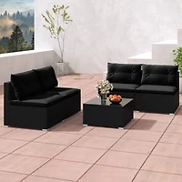 5 Piece Outdoor Furniture Set with Seat & Back Cushions Tempered Glass Tabletop
