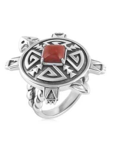 Sterling Silver Red Jasper Fritz Casuse Split Shank Turtle Ring Size 5