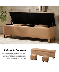 Flora Modern 60" Wide Storage Bench with Two Ottomans
