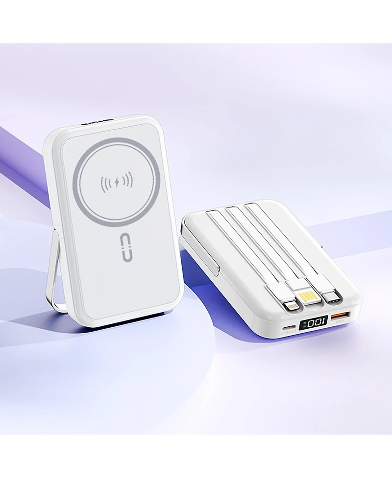 10000mAh Magnetic Power Bank w/ Stand- 3 Cables & Wireless Charging
