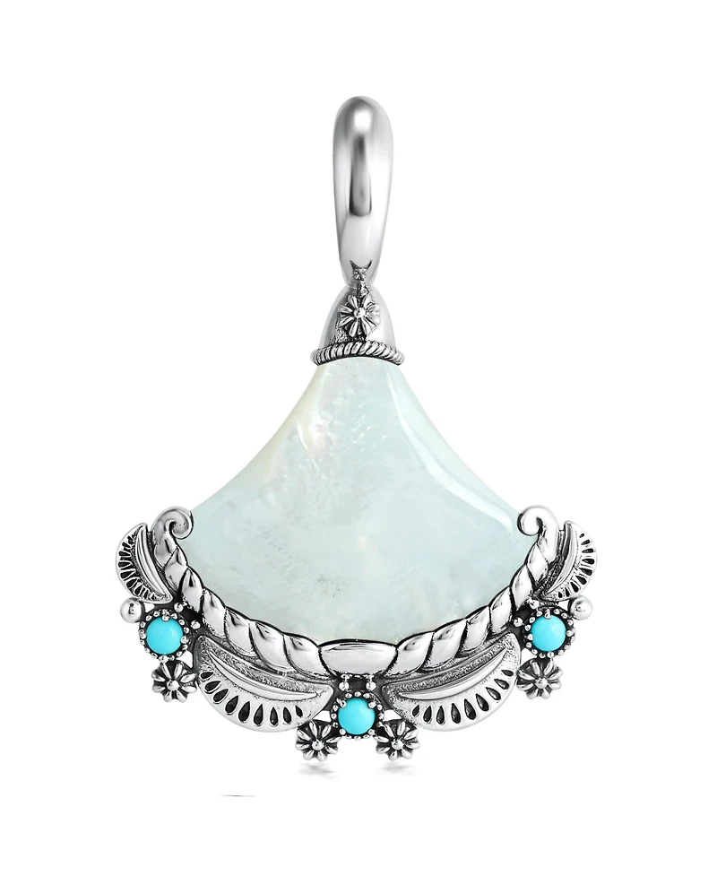 Sterling Silver White Mother of Pearl and Sleeping Beauty Turquoise Fan Pendant Enhancer