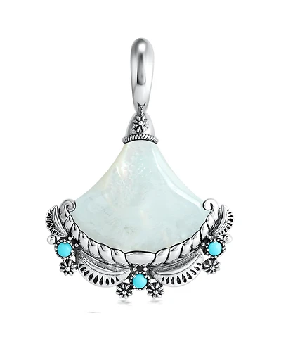 Sterling Silver White Mother of Pearl and Sleeping Beauty Turquoise Fan Pendant Enhancer