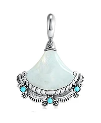 Sterling Silver White Mother of Pearl and Sleeping Beauty Turquoise Fan Pendant Enhancer