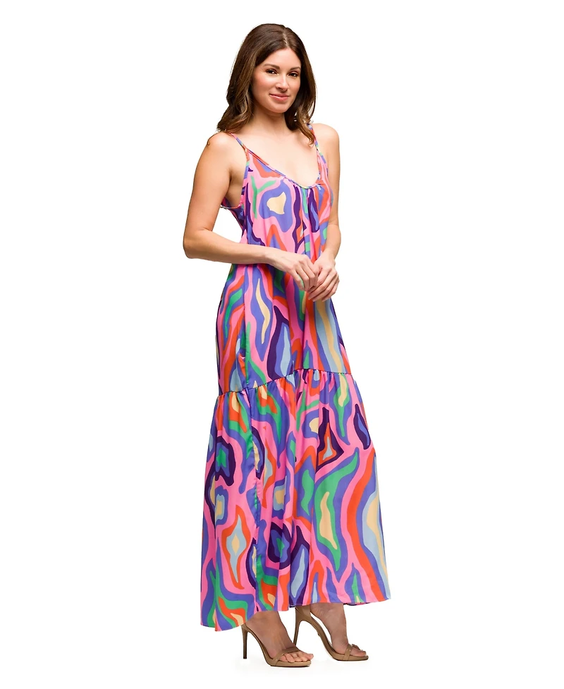 24seven Comfort Apparel Women's Multicolor Lightweight Spaghetti Strap Pocket Maxi Dress
