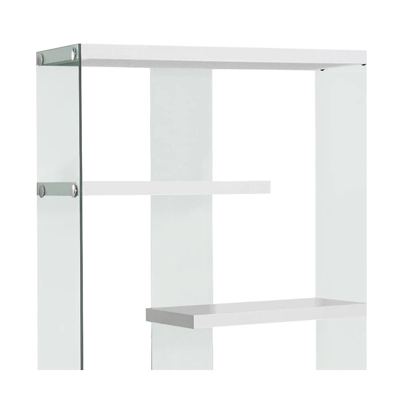 59" White Glass Four Tier Etagere Bookcase