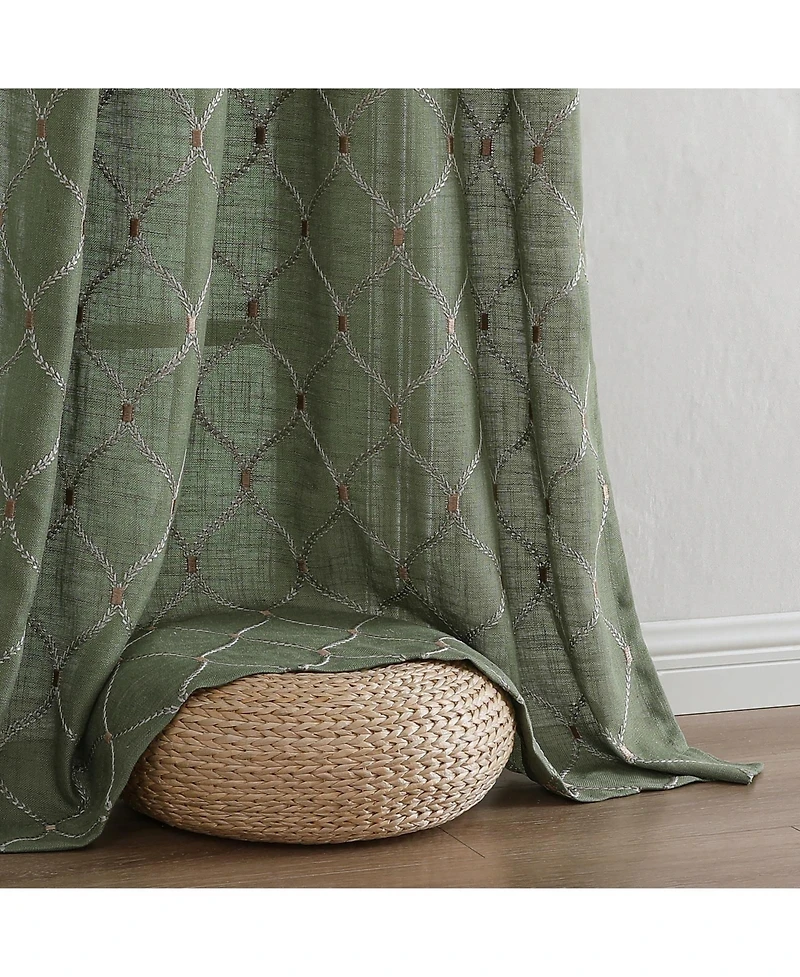 Kate Aurora 1 Piece Vienna Lux Embroidered Linen Blend Semi Sheer Grommet Window Curtain Panel - 84 in. Long