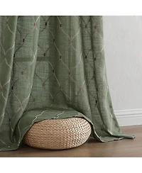 Kate Aurora 1 Piece Vienna Lux Embroidered Linen Blend Semi Sheer Grommet Window Curtain Panel - 84 in. Long