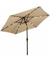 Gymax 9 Ft Patio Table Market Umbrella w/ 18 Solar Led Lights & Heavy-duty Base