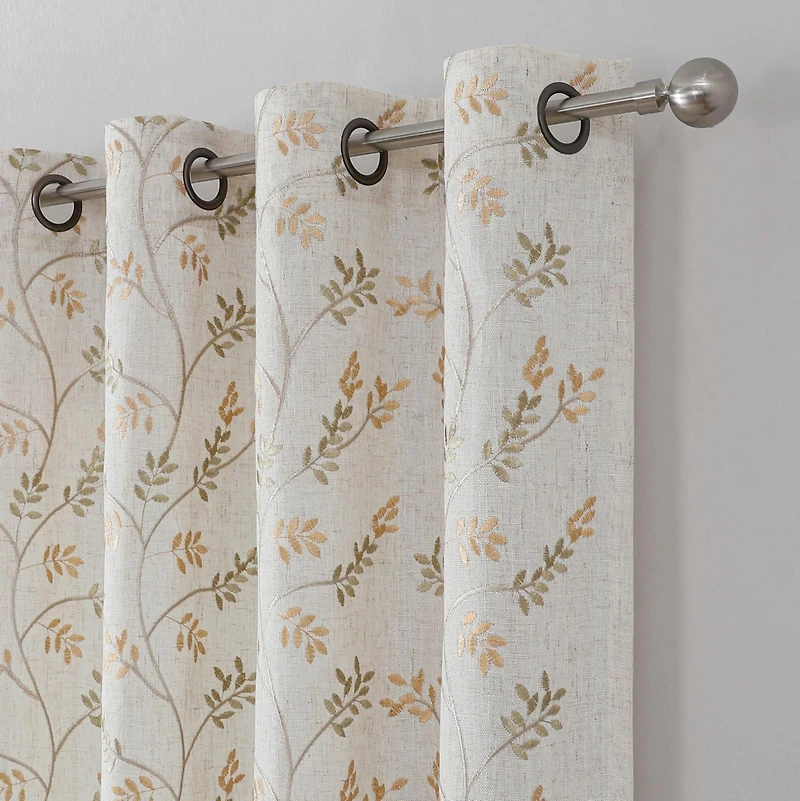 Kate Aurora 1 Piece Vanessa Floral Embroidered Linen Blend Semi Sheer Grommet Window Curtain Panel