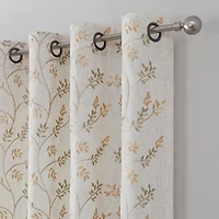 Kate Aurora 1 Piece Vanessa Floral Embroidered Linen Blend Semi Sheer Grommet Window Curtain Panel