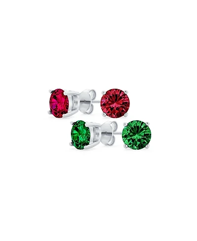Bling Jewelry Set of 2 Round Multi Color Cz Stud Earrings Sterling Silver 7MM