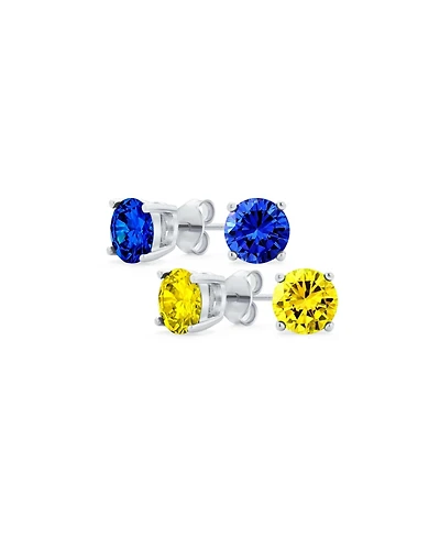 Bling Jewelry Set of 2 Round Multi Color Cz Stud Earrings Sterling Silver 7MM