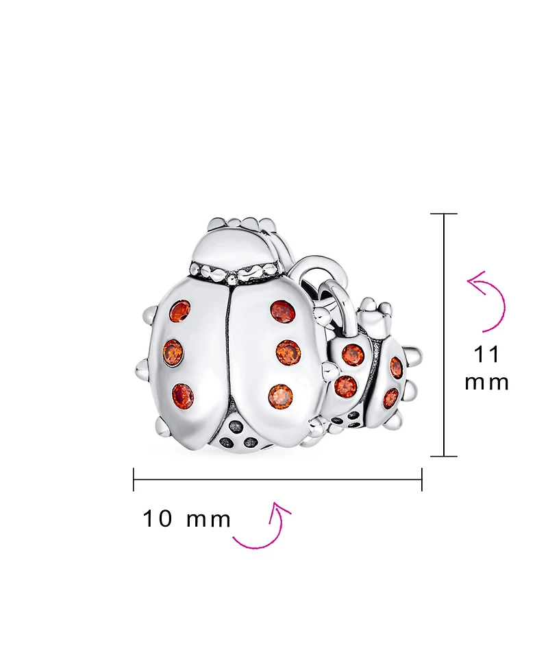 Bling Jewelry Set of 2 Insect Garden Ladybugs Red Cz Dangle Charm Bead Enamel Sterling Silver