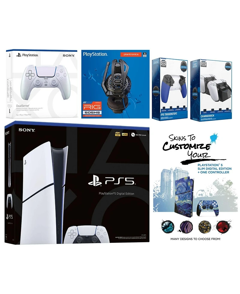 Sony Playstation 5 Slim Digital with Extra Volcanic Red Controller, Plantronics Headset, Trigger Stop Kit