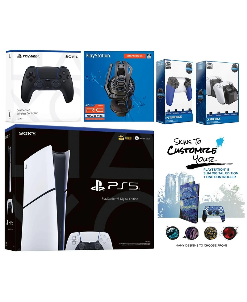 Sony Playstation 5 Slim Digital with Extra Volcanic Red Controller, Plantronics Headset, Trigger Stop Kit