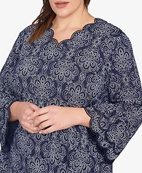 Ruby Rd. Plus Size Print Solid Burnout Top