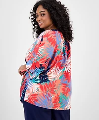 Jones New York Plus Printed Tie-Sleeve Top