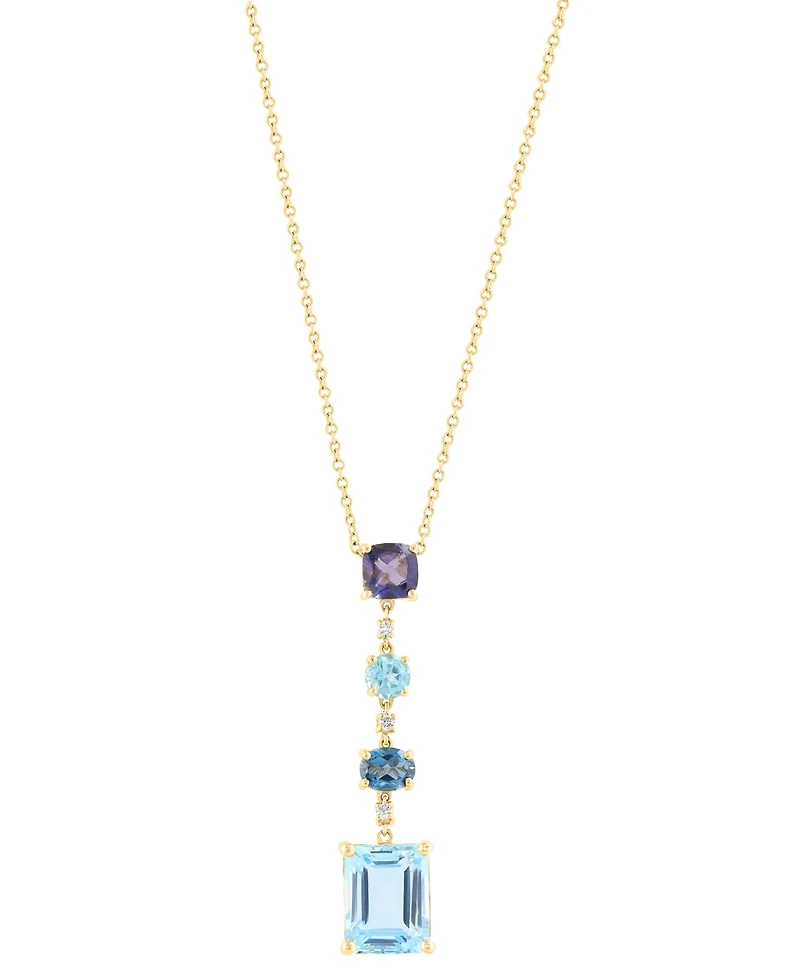 Effy Multi-Gemstone (4-5/8 ct. t.w.) & Diamond Accent Mixed Cut Linear Pendant Necklace in 14k Gold