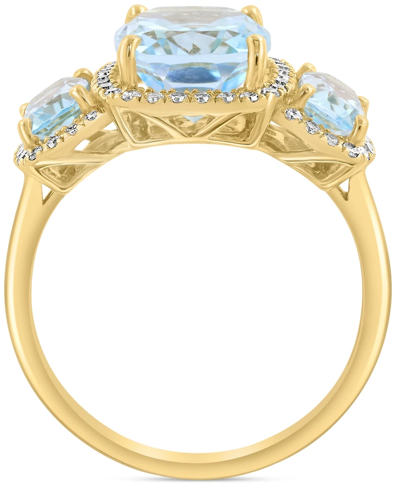 Effy Sky Blue Topaz (4-1/4 ct. t.w.) & Diamond (1/4 ct. t.w.) Three Stone Halo Ring in 14k Gold
