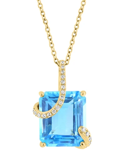 Effy Blue Topaz (8-1/3 ct. t.w.) & Diamond (1/10 ct. tw.) Wrap Pendant Necklace in 14k Gold, 17" + 1" extender