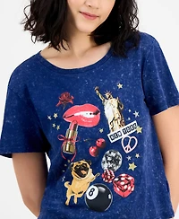 Pretty Rebel Juniors' New York Glitter Mineral Wash Cotton Graphic T-Shirt