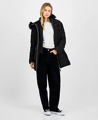Maralyn & Me Juniors' Faux-Fur Hooded Bibbed Puffer Coat