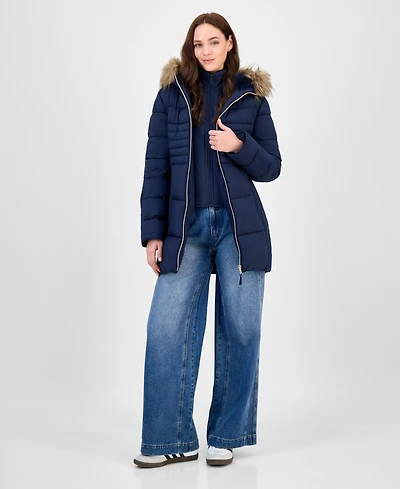 Maralyn & Me Juniors' Faux-Fur Hooded Bibbed Puffer Coat