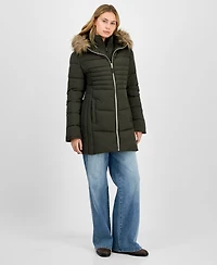 Maralyn & Me Juniors' Faux-Fur Hooded Bibbed Puffer Coat