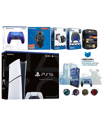 Sony Playstation 5 Slim Digital with Extra Volcanic Red Controller, Plantronics Headset, Gamer Kit, Charge Dock and MightySkins Decal Voucher + 2 Year