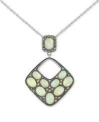 Mother of Pearl & Marcasite Square 18" Pendant Necklace in Sterling Silver