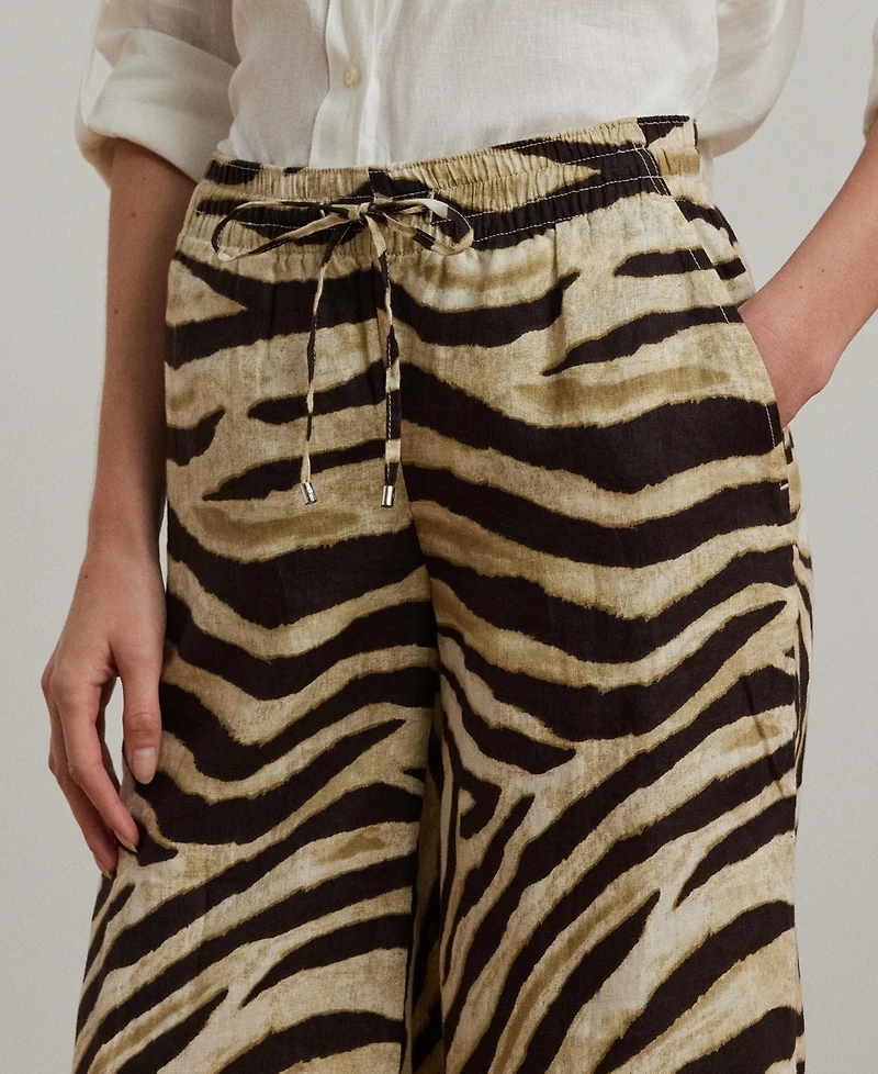 Lauren Ralph Women's Zebra-Print Linen Wide-Leg Pants