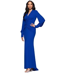 Betsy & Adam Petite Long-Sleeve Ruched Gown