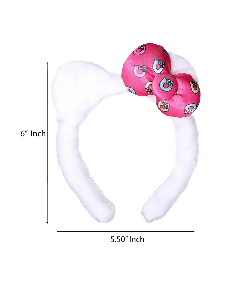 Sally Rose Hello Kitty Plush Headband for Official License, Plush White Head Band with Kitty Ears and Pink Bow