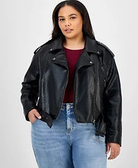 Jou Trendy Plus Faux-Leather Belted Jacket