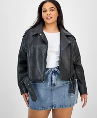 Jou Jou Trendy Plus Size Faux-Leather Belted Jacket