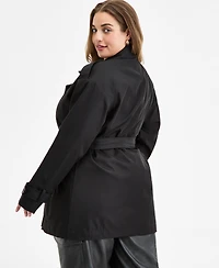 Jou Trendy Plus Double-Breasted Belted Trench Coat