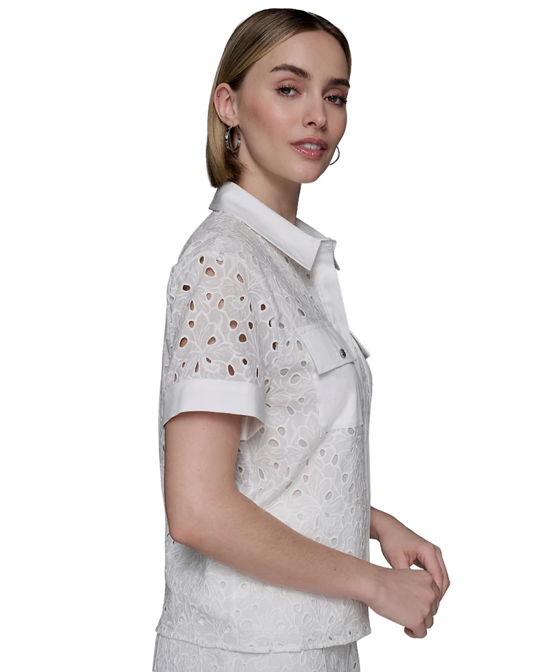 Karl Lagerfeld Paris Women's Eyelet Cotton Shirt