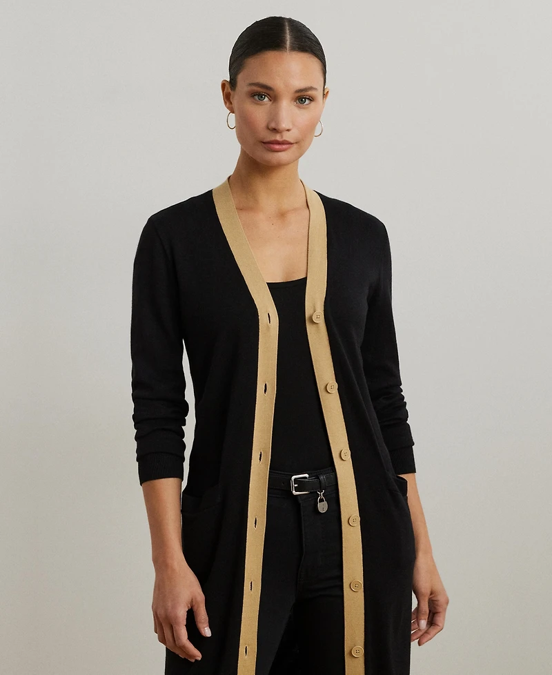 Lauren Ralph Women's Two-Tone Cotton-Blend Cardigan