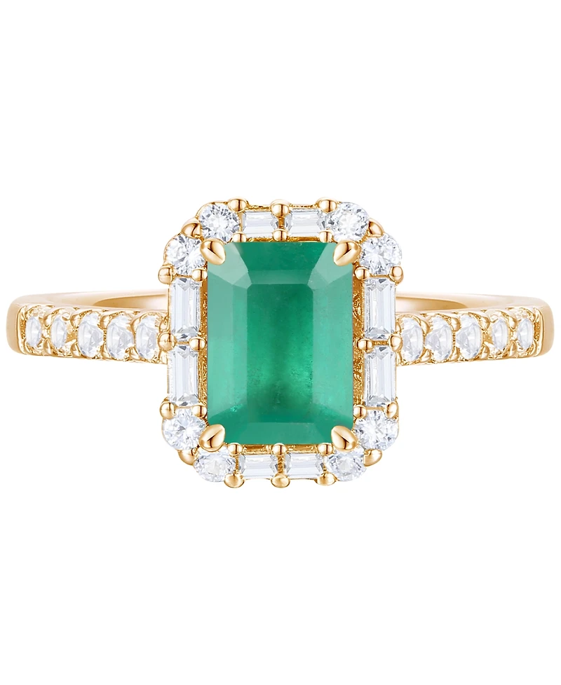 Emerald (1 ct. t.w.) & Diamond (3/8 Round Baguette Halo Ring 14k Gold (Also Ruby Sapphire)