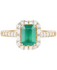 Emerald (1 ct. t.w.) & Diamond (3/8 Round Baguette Halo Ring 14k Gold (Also Ruby Sapphire)