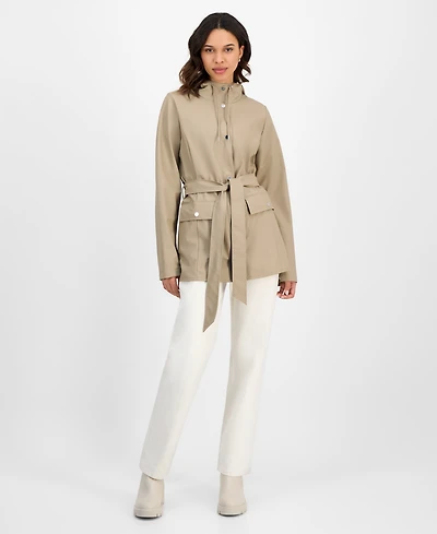 Rains Women's Tie-Waist Snap-Front Hooded Rain Coat
