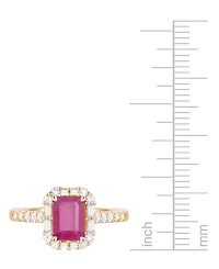 Emerald (1 ct. t.w.) & Diamond (3/8 Round Baguette Halo Ring 14k Gold (Also Ruby Sapphire)