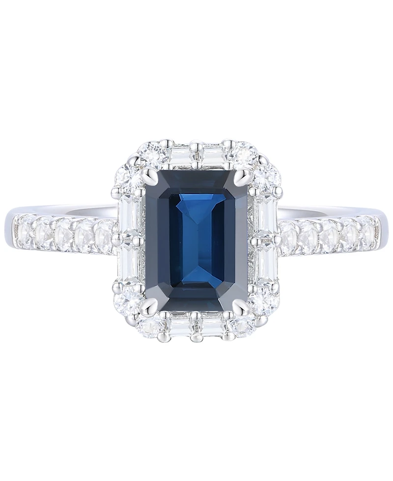 Emerald (1 ct. t.w.) & Diamond (3/8 Round Baguette Halo Ring 14k Gold (Also Ruby Sapphire)