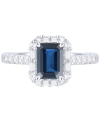Emerald (1 ct. t.w.) & Diamond (3/8 Round Baguette Halo Ring 14k Gold (Also Ruby Sapphire)